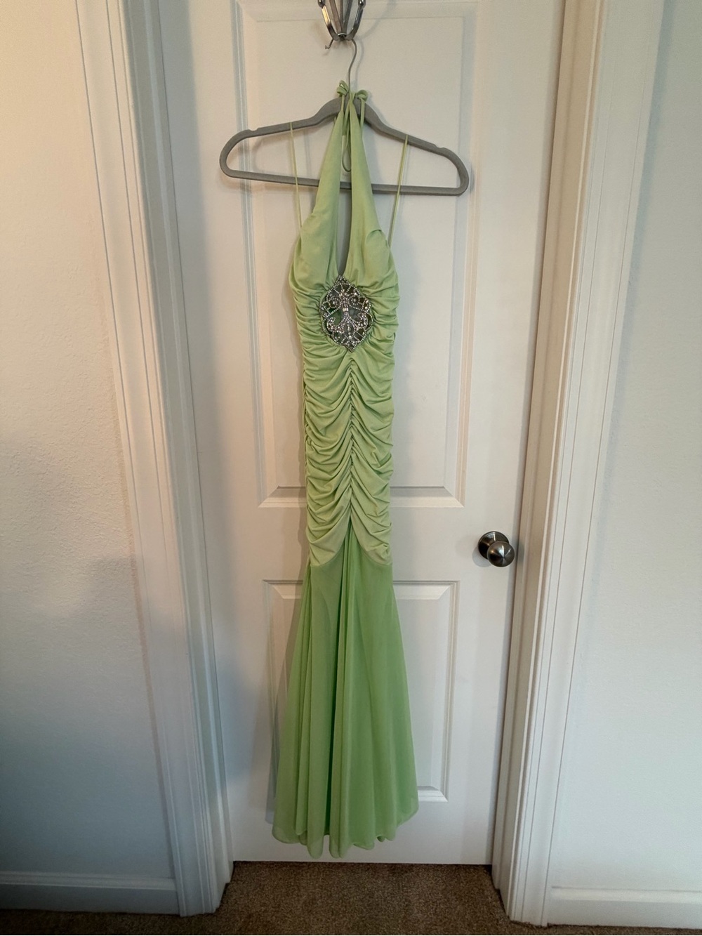 Cache Light Green Halter Dress with Ruched Bodice